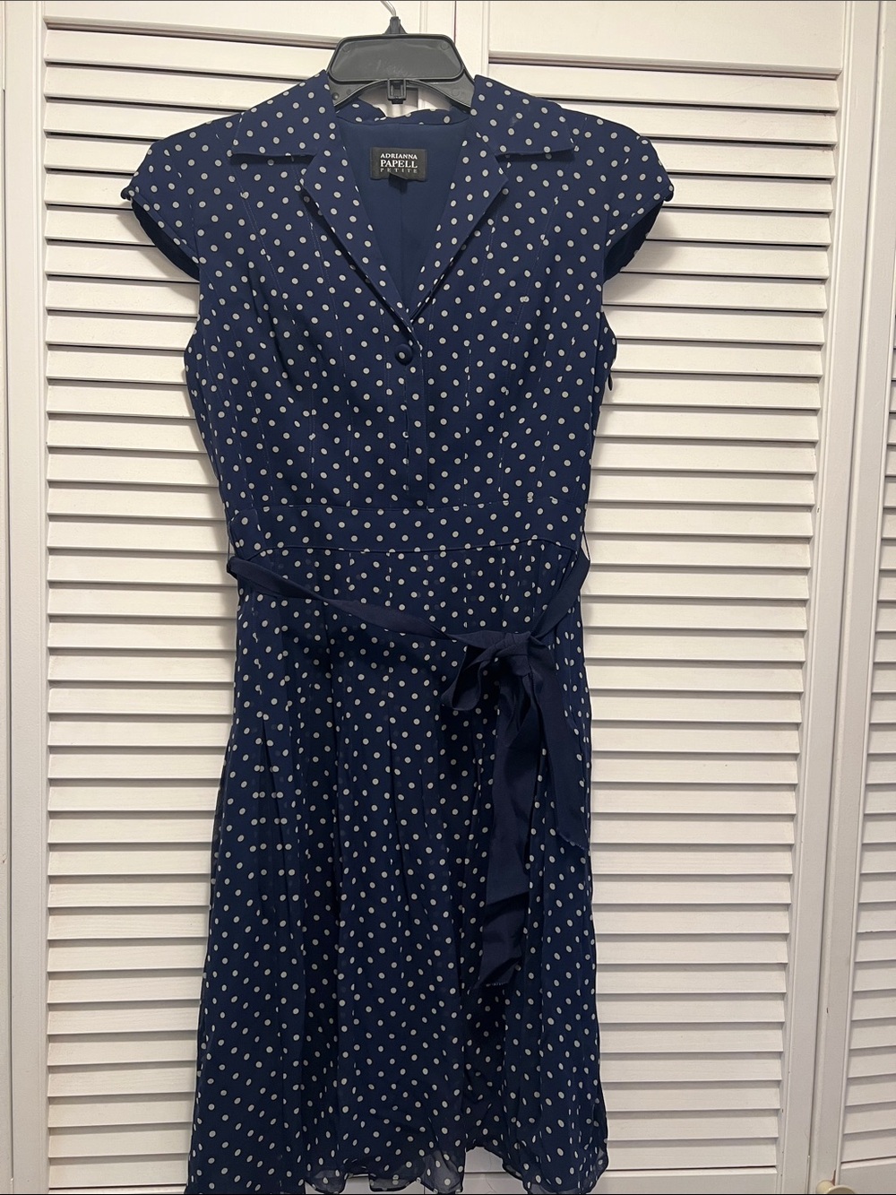 Adrianna Papell Navy with White Polka Dots Midi Dress